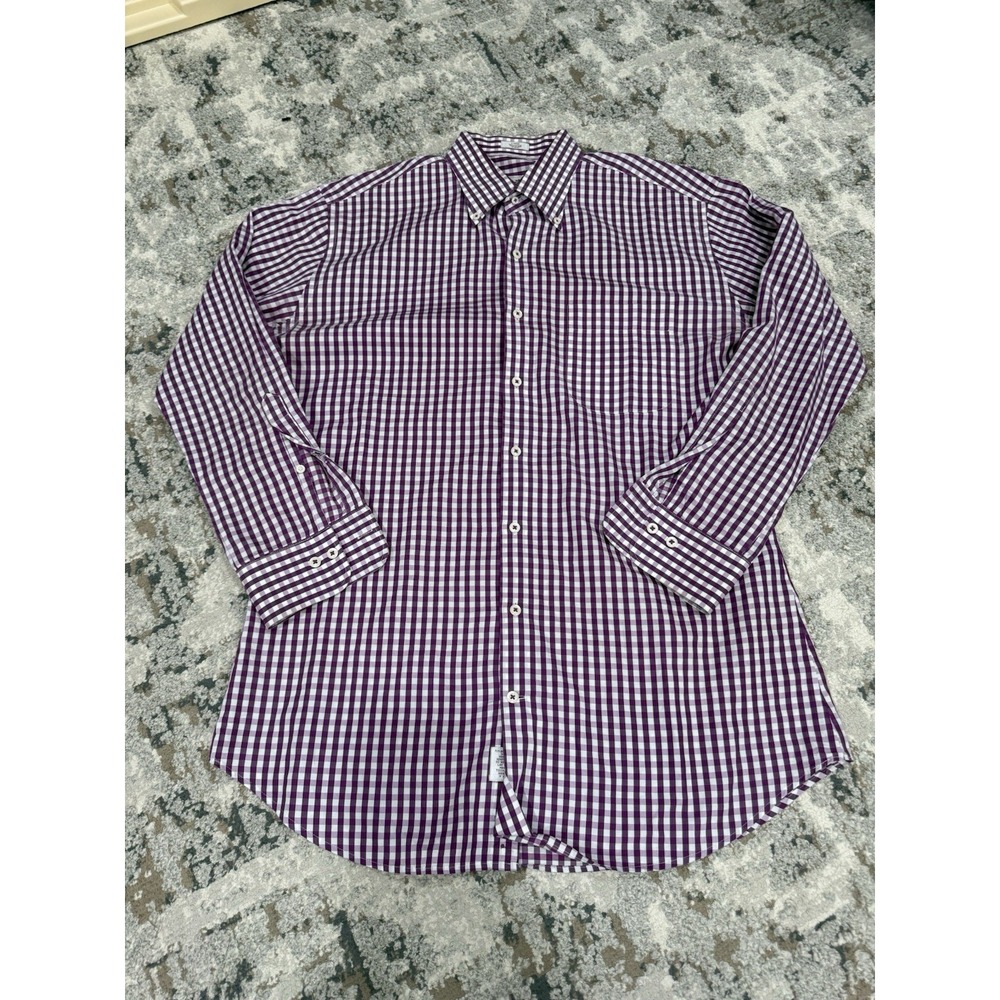 Peter Millar Plaid Button Down Shirt Weekend Finish Purple Checker Men's Size L